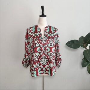 The Limited Satin Roll Tab Sleeve Floral Top